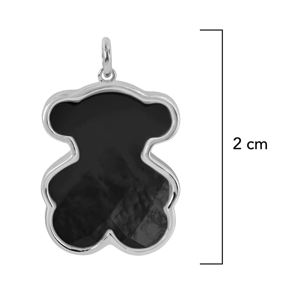 Dije Inspirado Oso 1:1 Onix 2 cm Plata .925 con Rodio