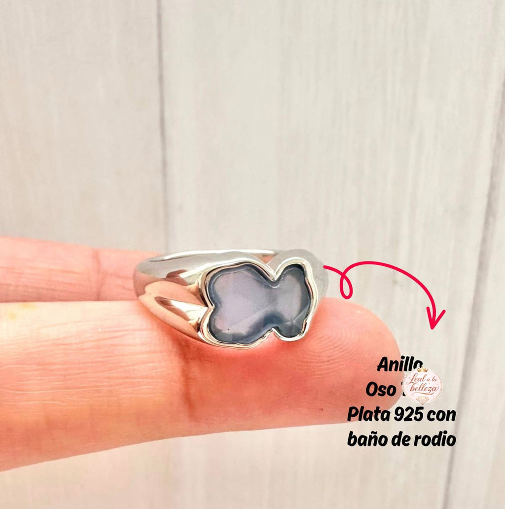 Anillo inspiracion oso 1.1 plata azul con baño de rodio