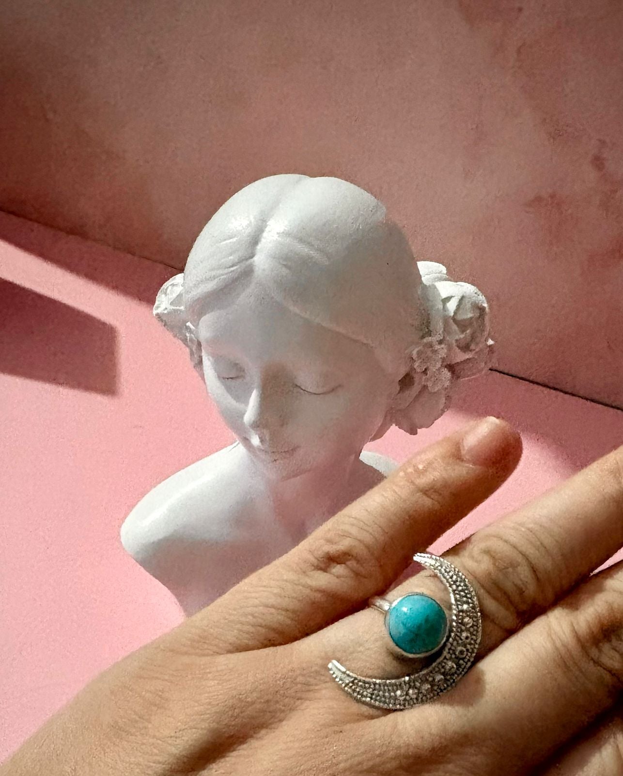 Anillo de Luna con piedra turquesa plata 925
