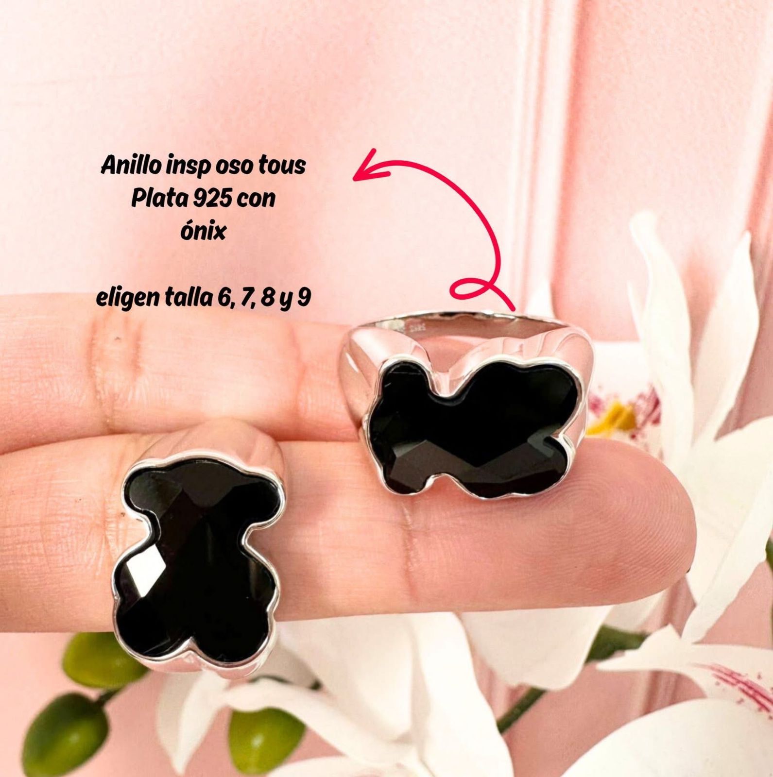 Anillo inspirado oso facetado con baño de rodio