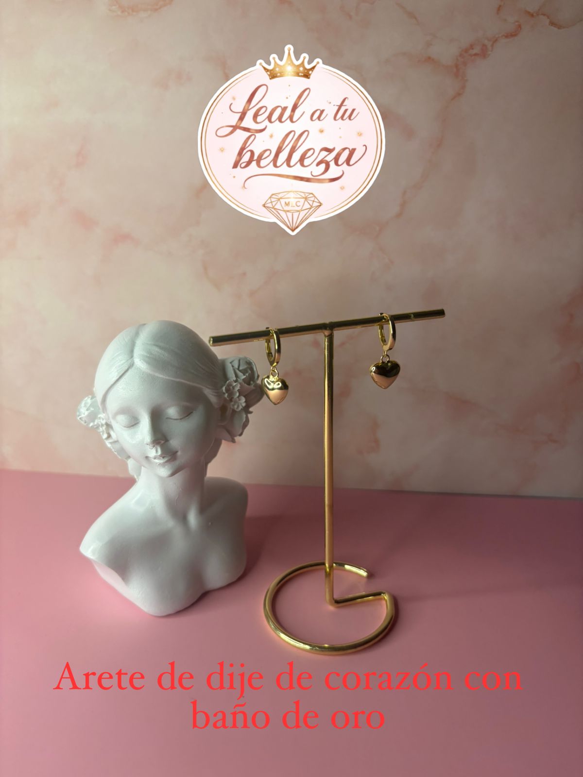 Aretes de dije de corazón bombeado con baño de oro