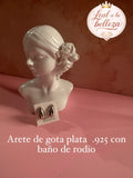 Arete de gota plata .925  con baño de rodio