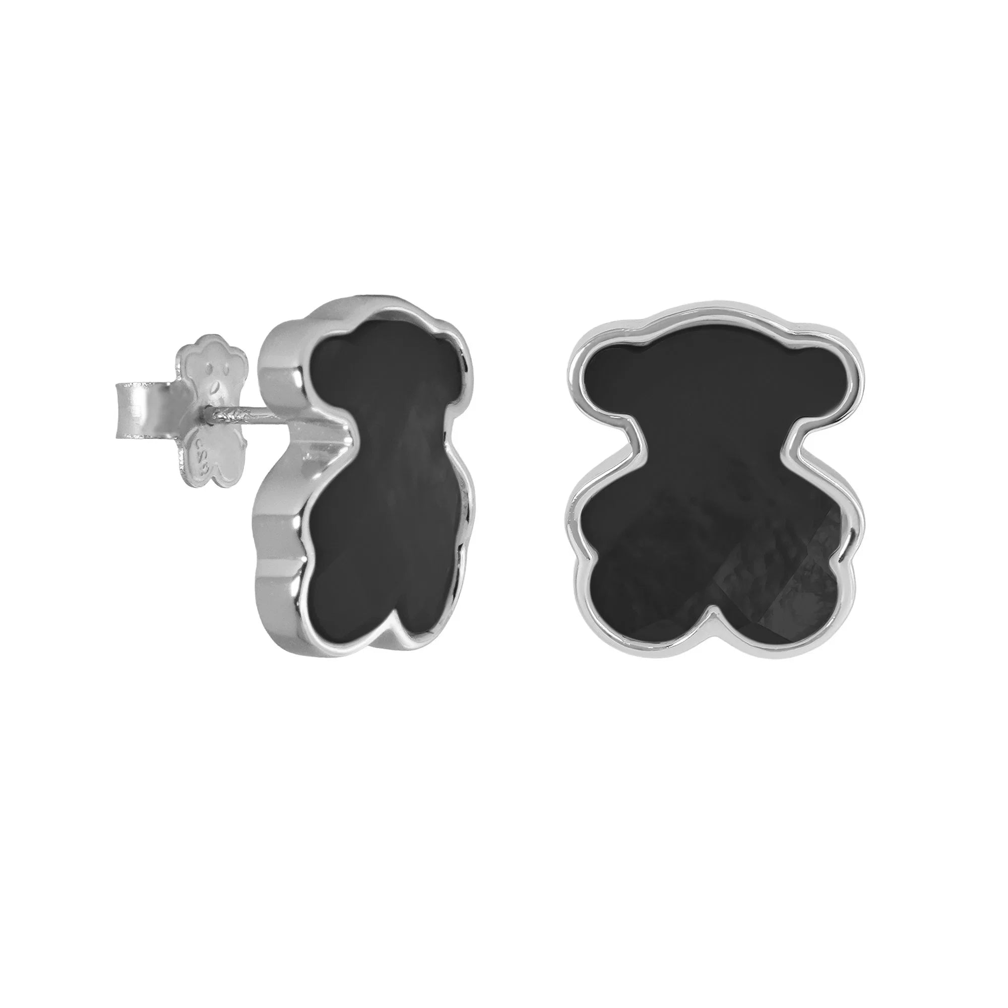 Broquel Inspirado Osos 1:1 Onix 2 cm Plata .925 con Baño de Rodio