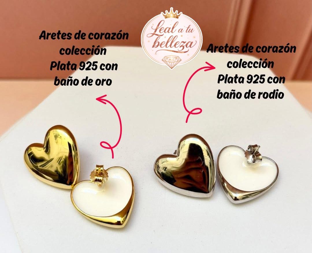 Arete grande corazón plata con baño de oro