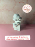 Arete grande corazón liso  plata con baño de rodio