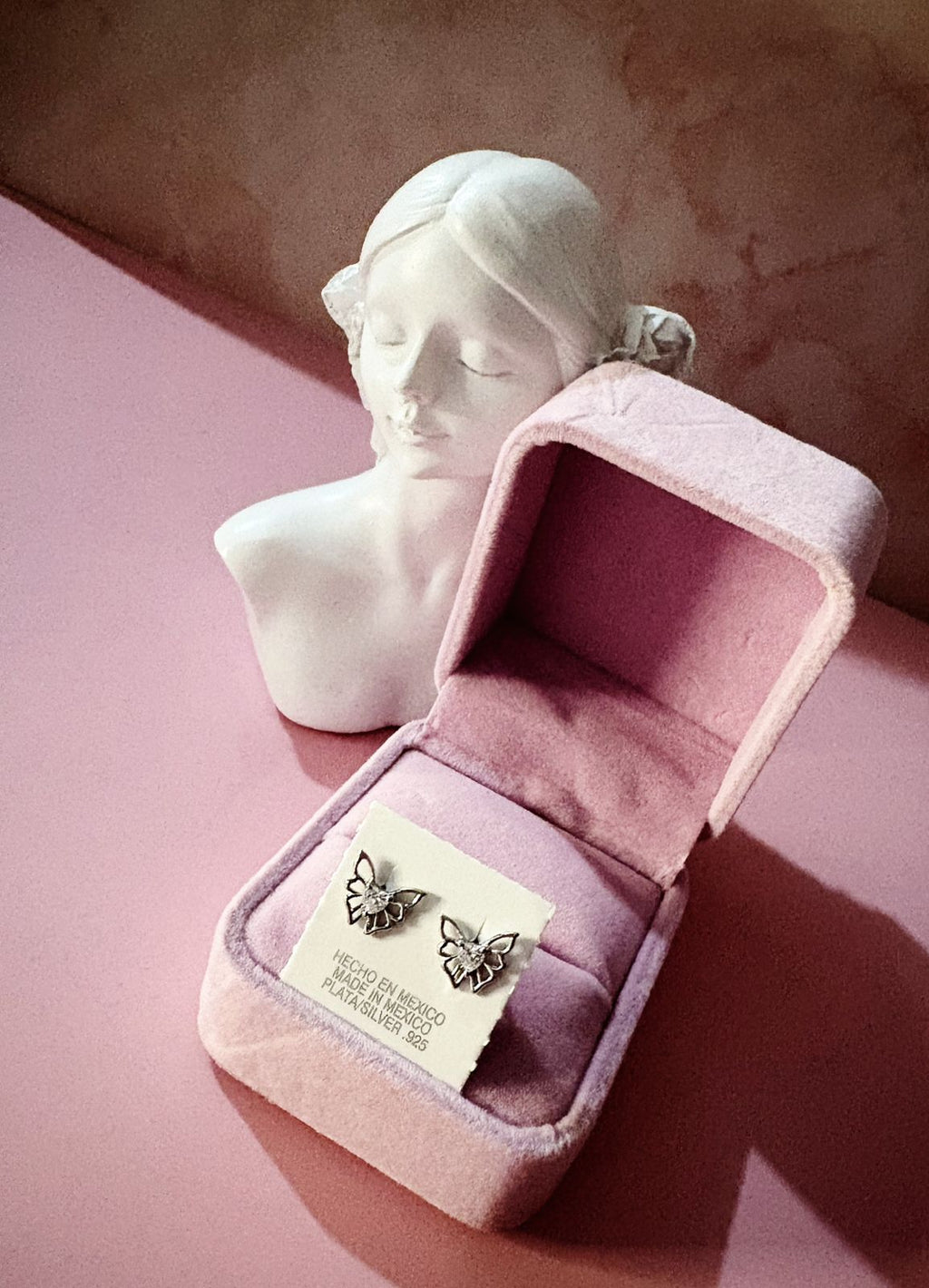 Aretes mariposa con zirconia plata 925 baño de rodio