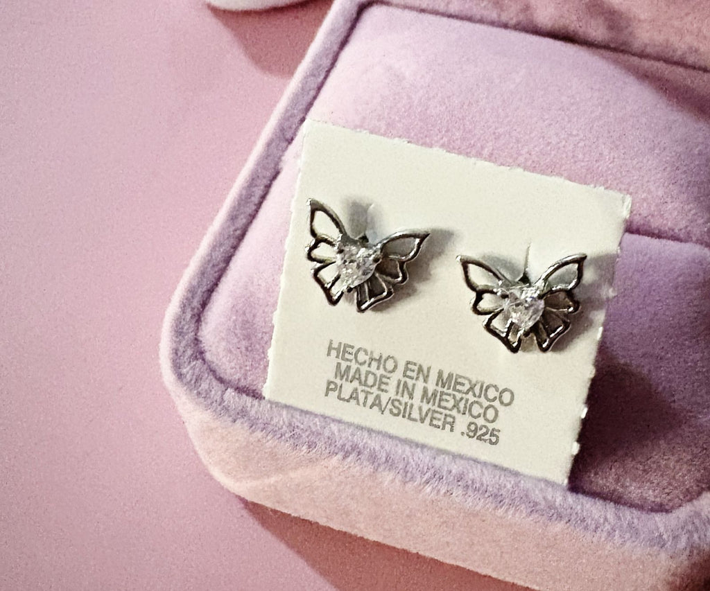 Aretes mariposa con zirconia plata 925 baño de rodio