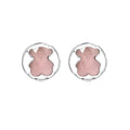 Aretes Osos 1.1 con Círculo Liso Alrededor, Piedra Cuarzo Rosa.