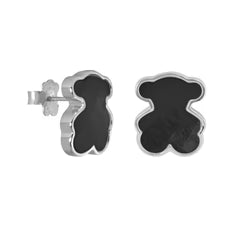 Broquel Inspirado Osos 1-1 Onix Facetado Plata .925 con Baño de Rodio