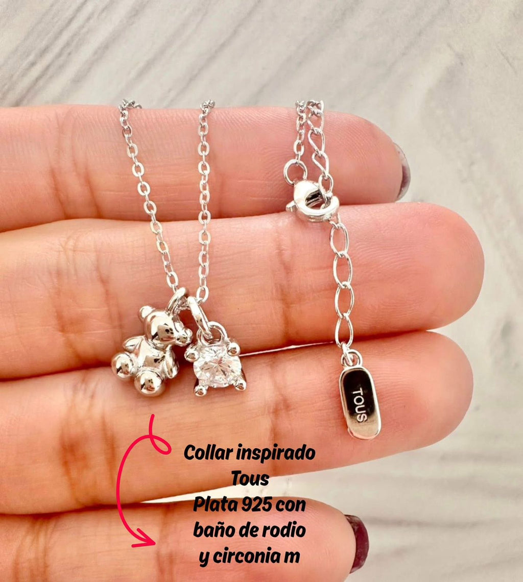Collar inspirado 1.1 inspirado oso con zirconia con baño en rodio&nbsp;