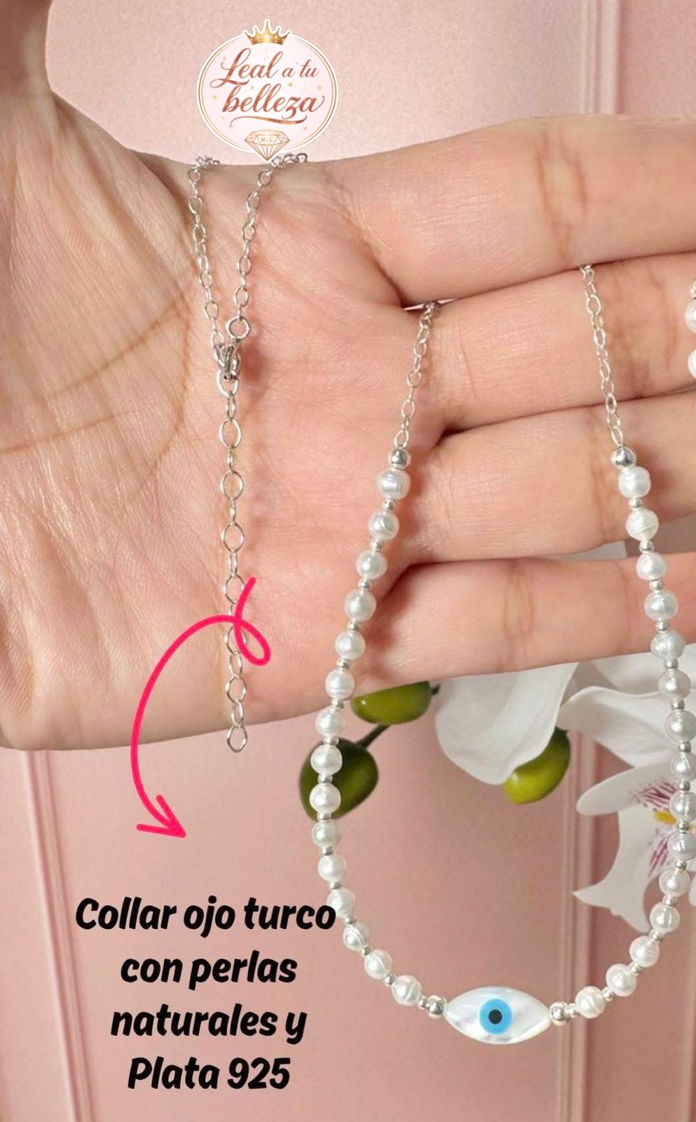 Collar de perlas ojito y cadena