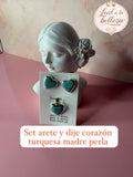 Set arete dije y corazón turquesa