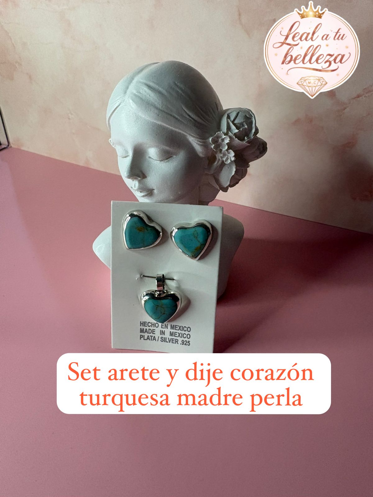 Set arete dije y corazón turquesa