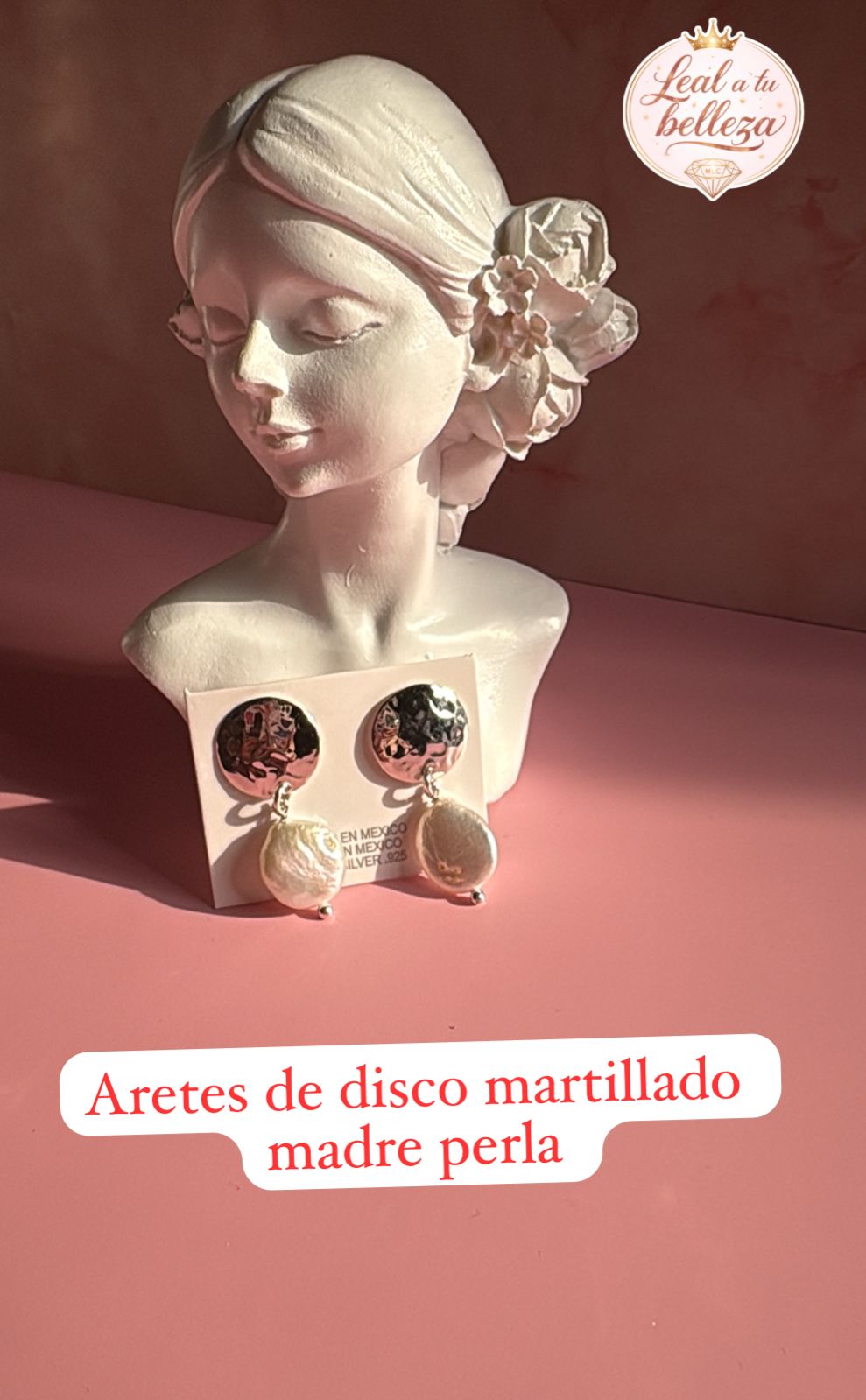 Arete grande de disco Martillado Madre Perla