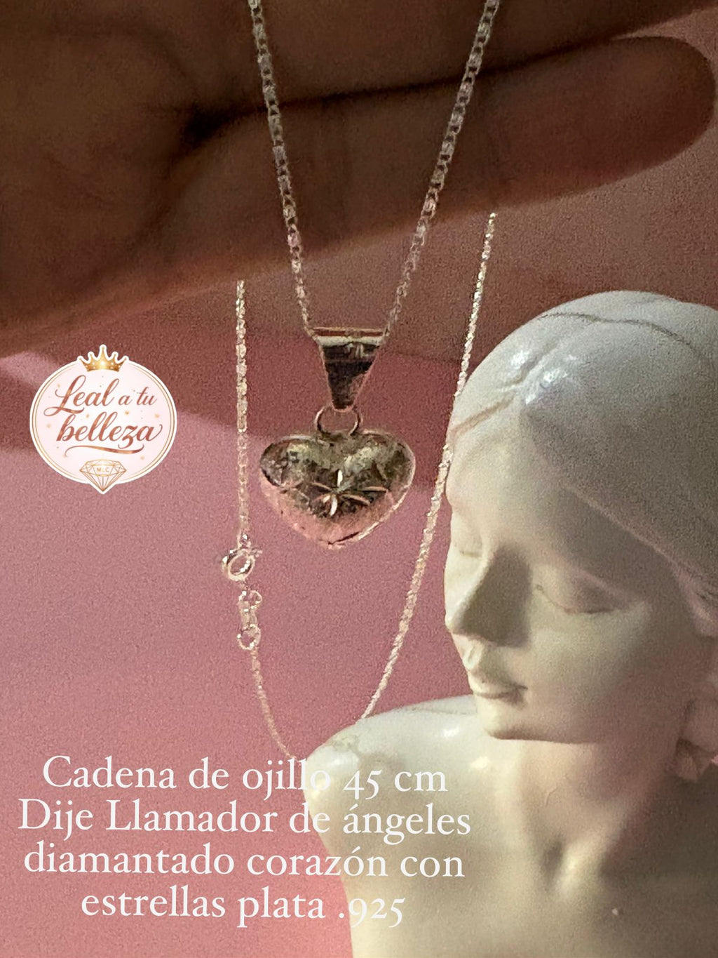 Cadena de Ojillo con llamador de ángeles corazón