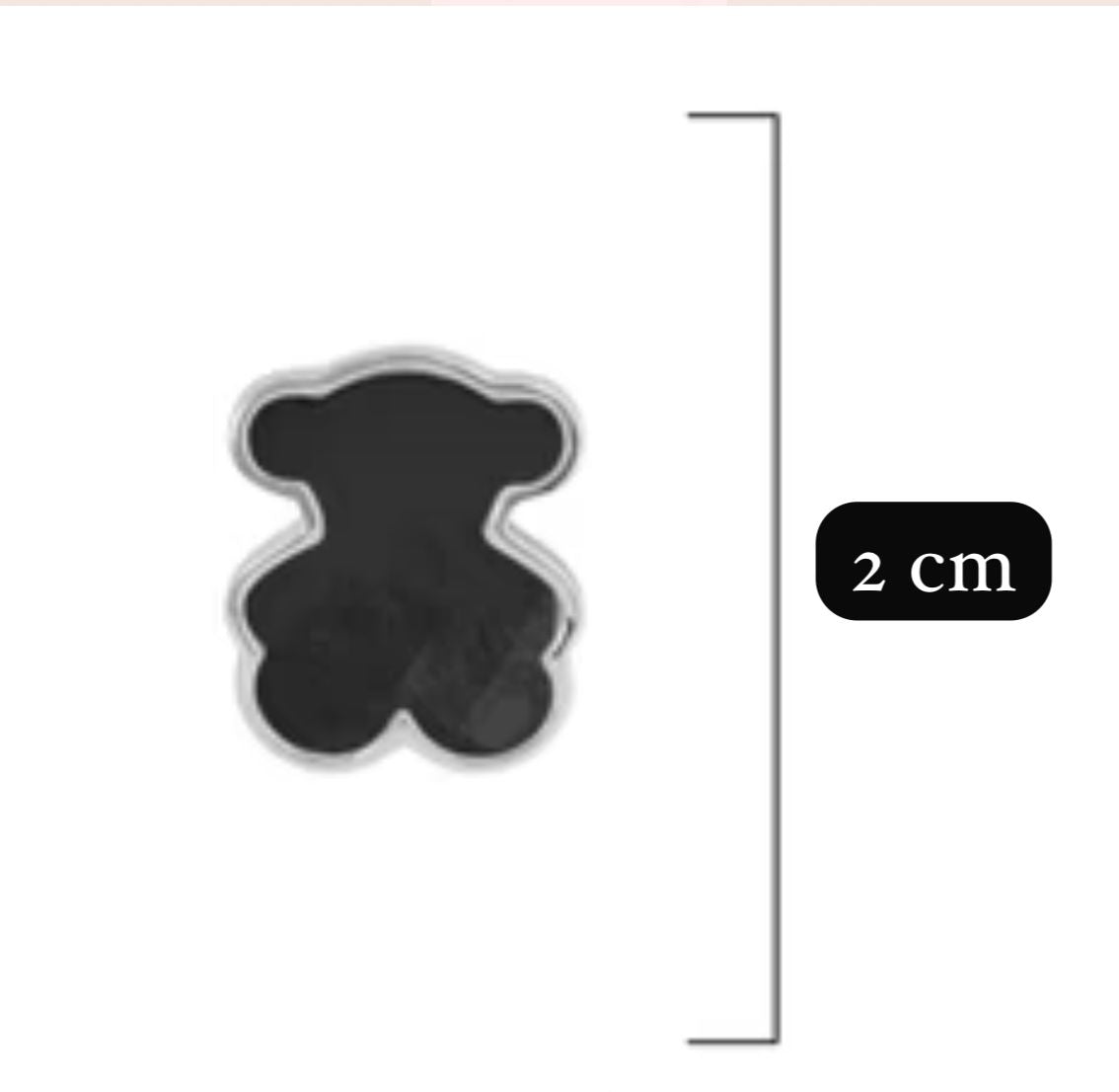 Broquel Inspirado Osos 1:1 Onix 2 cm Plata .925 con Baño de Rodio