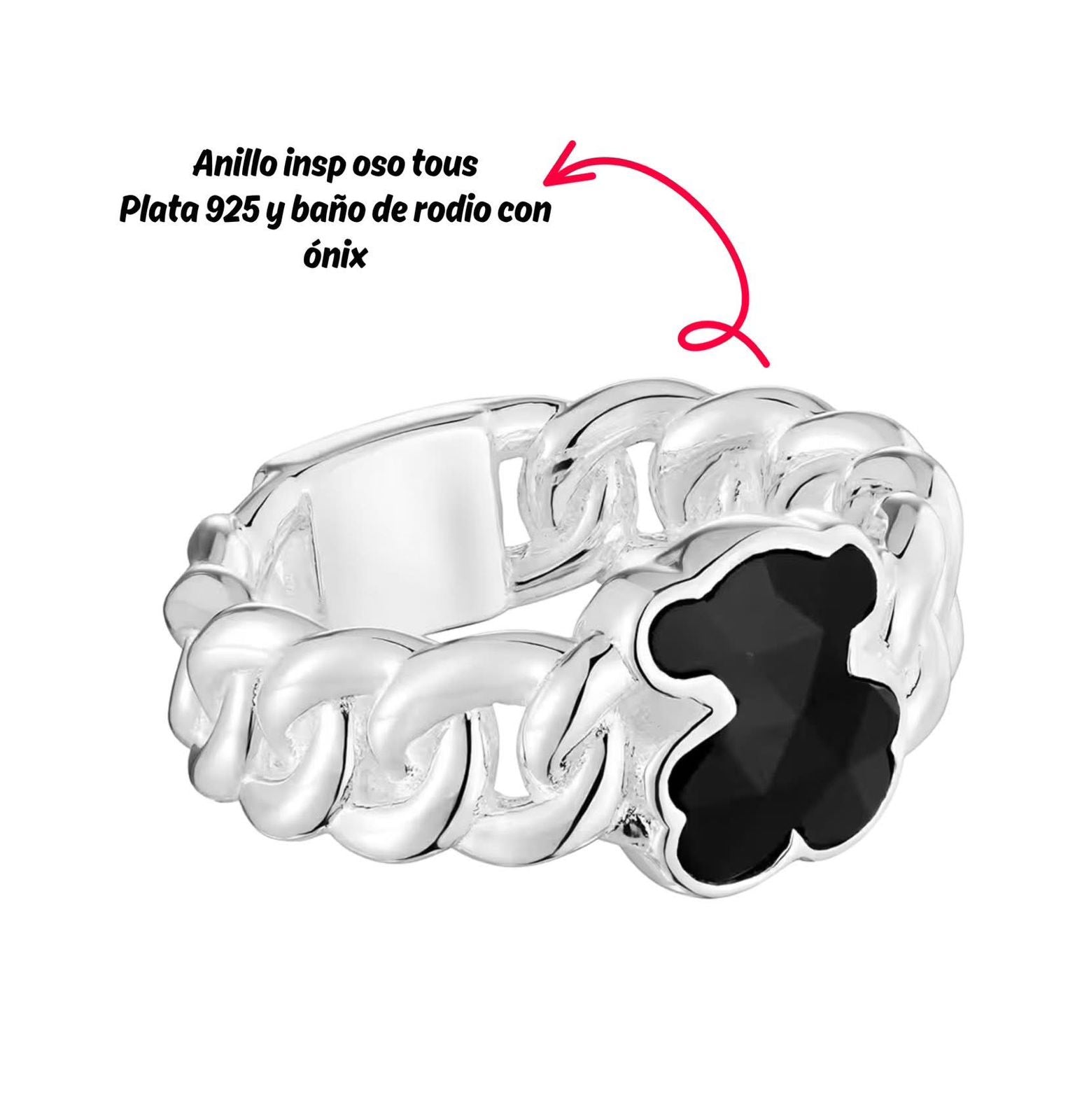 Anillo inspirado. oso  onix facetado con eslabones