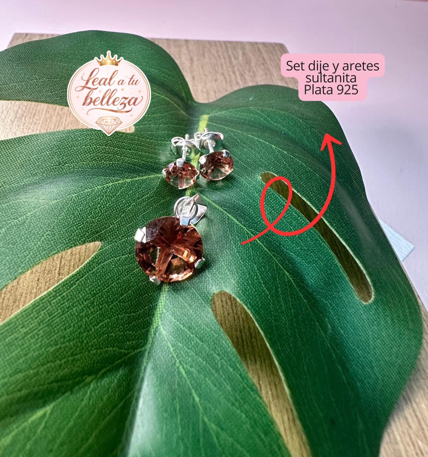 Set de aretes y dije plata .925 con Sultanita