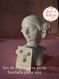 Set de aretes y dije de perla biselada