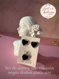 Set de aretes y dije corazón negro