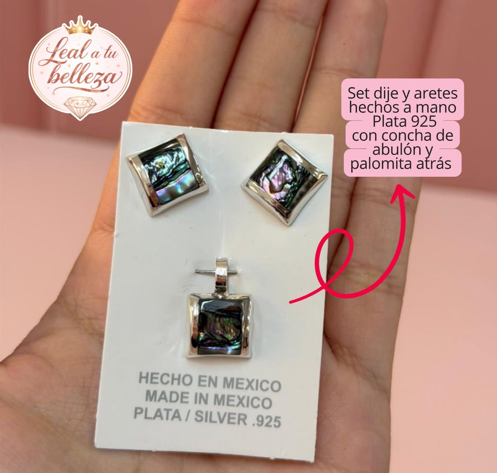 Set de aretes y dije concha abulon