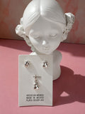 Set de aretes y dije oso bombeado plata 925