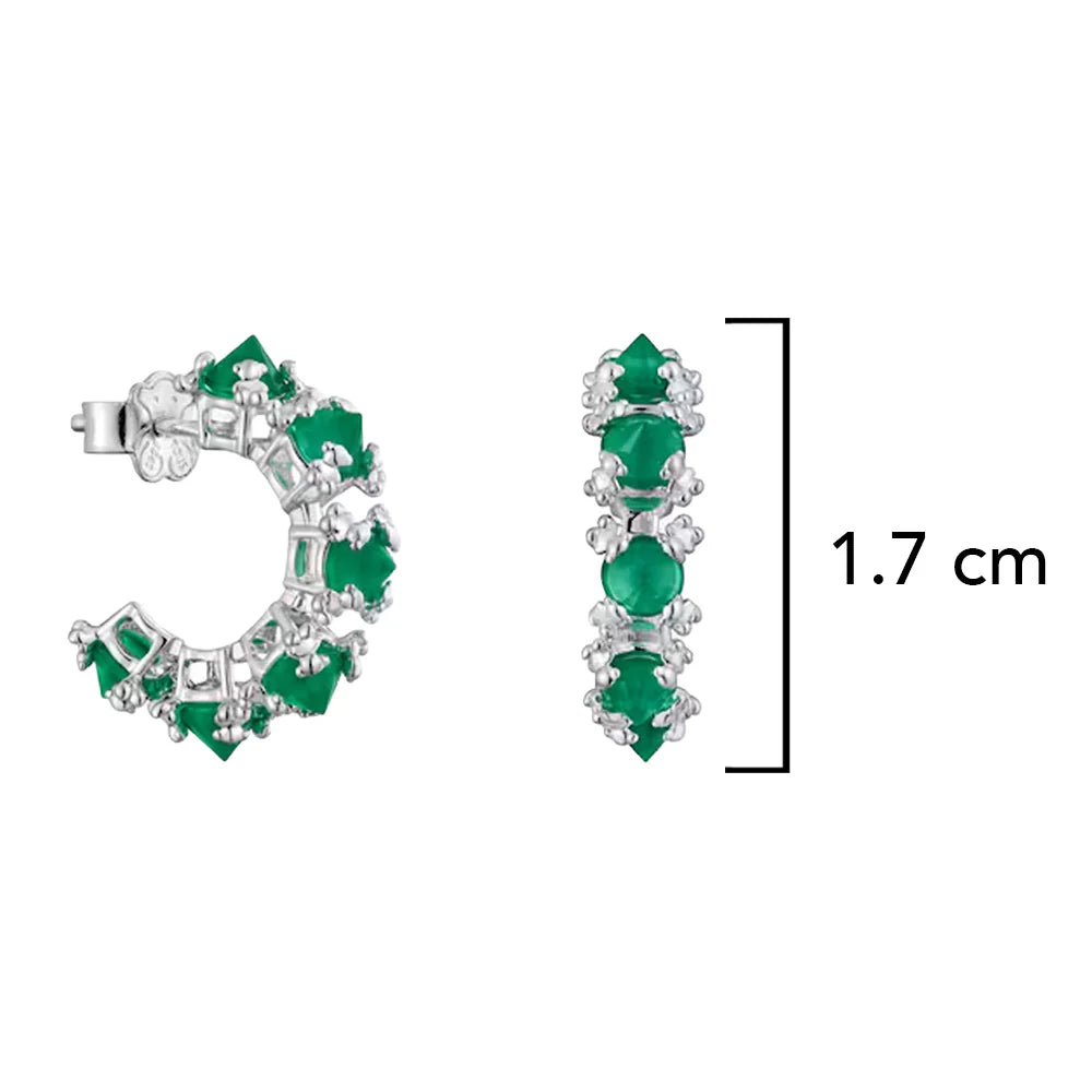 Arracada Inspirada Osos 1:1 Circonias Verdes Plata .925 con Baño de Rodio
